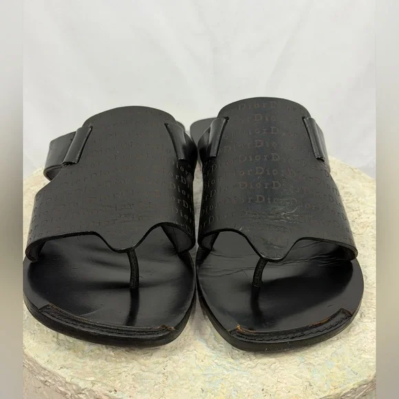Dior Men’s Black Leather Logo Slides Sandals EU 41.5 (8-8.5) Made in Italy - Picture 3 of 6